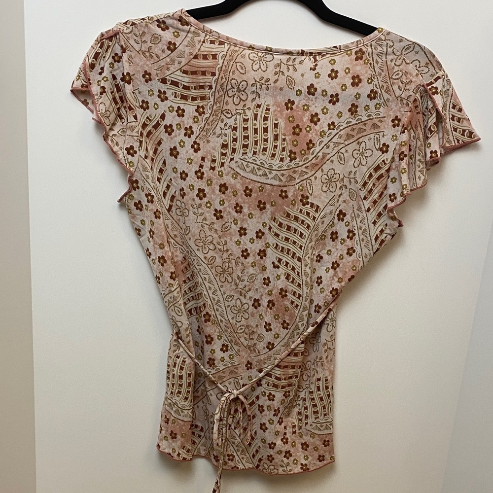 Mine Patterned y2k V-Neck Blouse - Pink and Brown - Picture 3 of 7